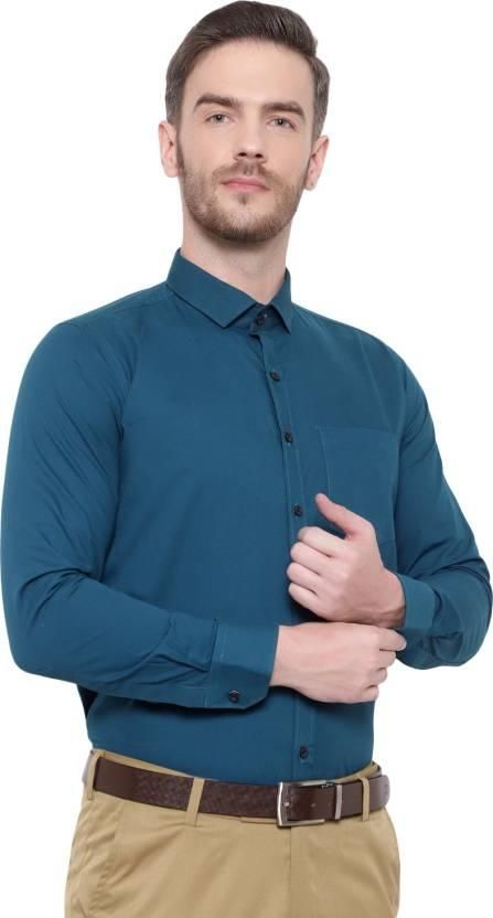 SREY Men Slim Fit Solid Blue Formal Shirt