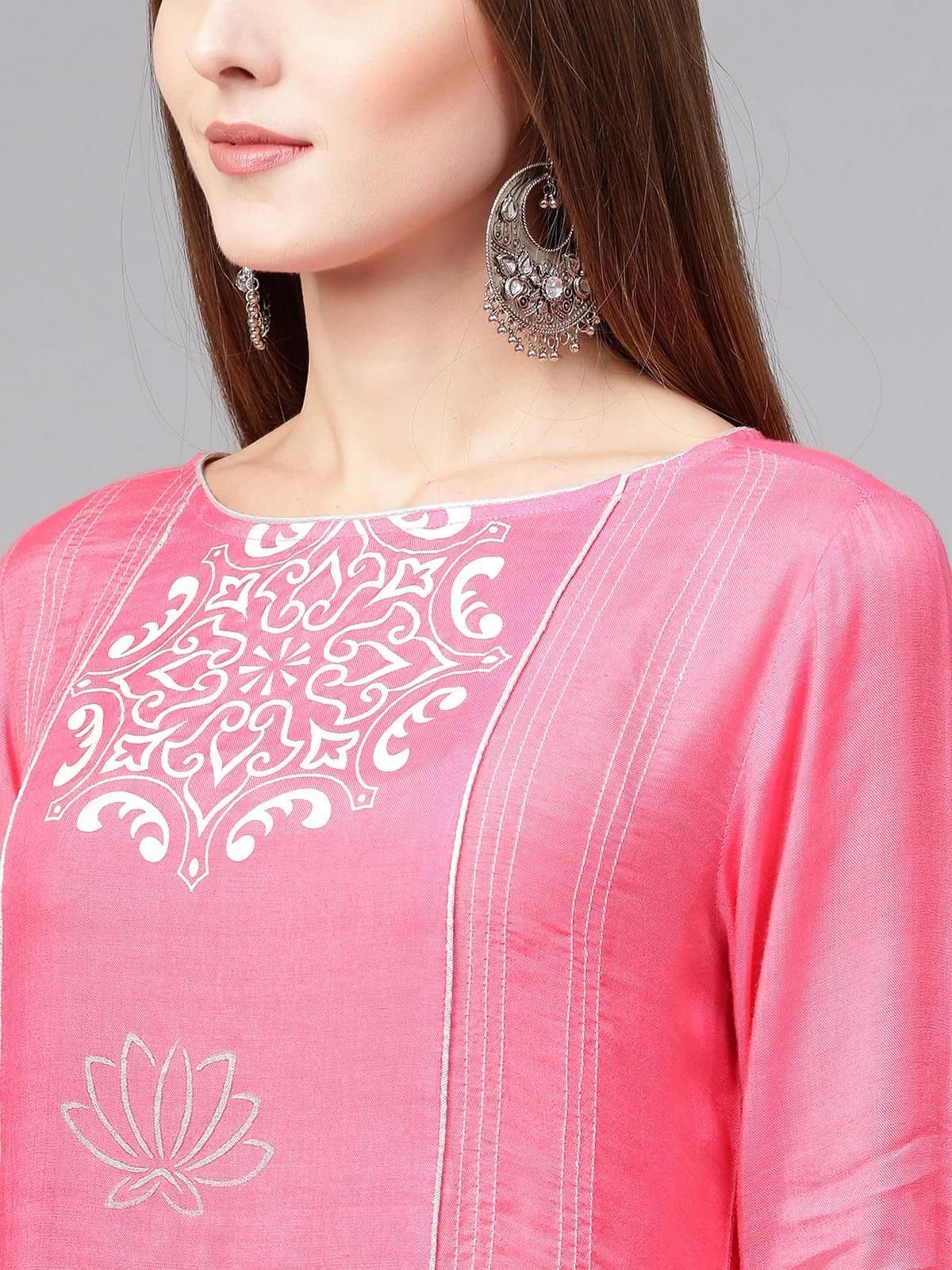 PANNKH Pink Lotus Inspired Printed Panelled Kurta