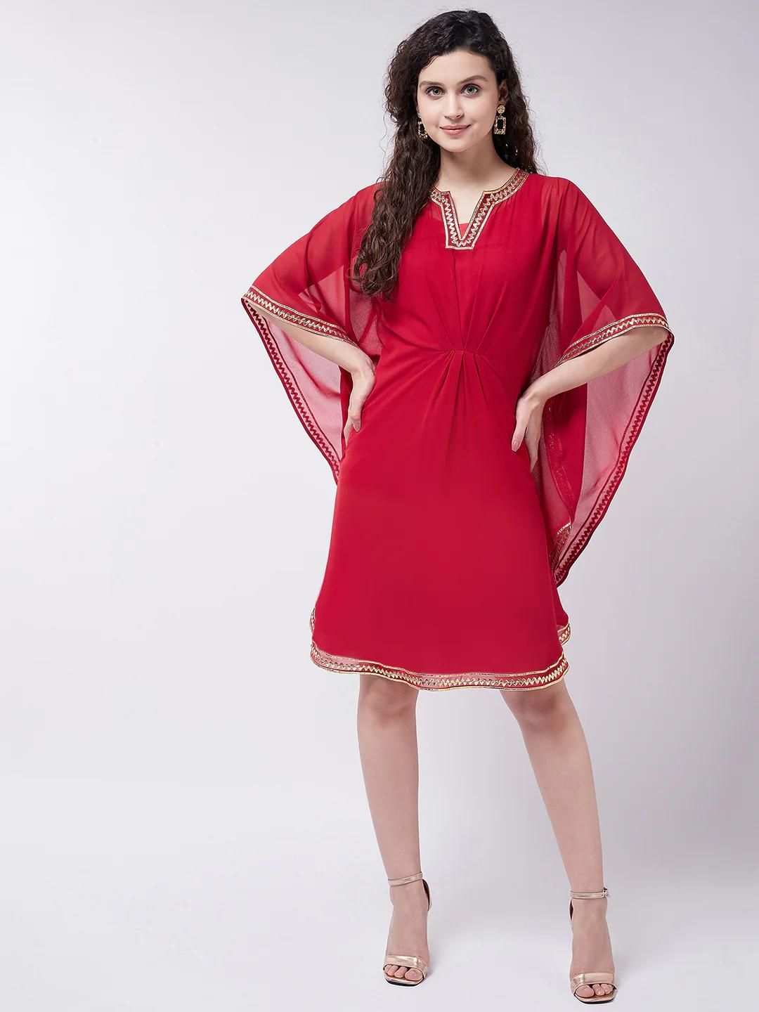 PANNKH Red Kaftan Dress With Lace Details