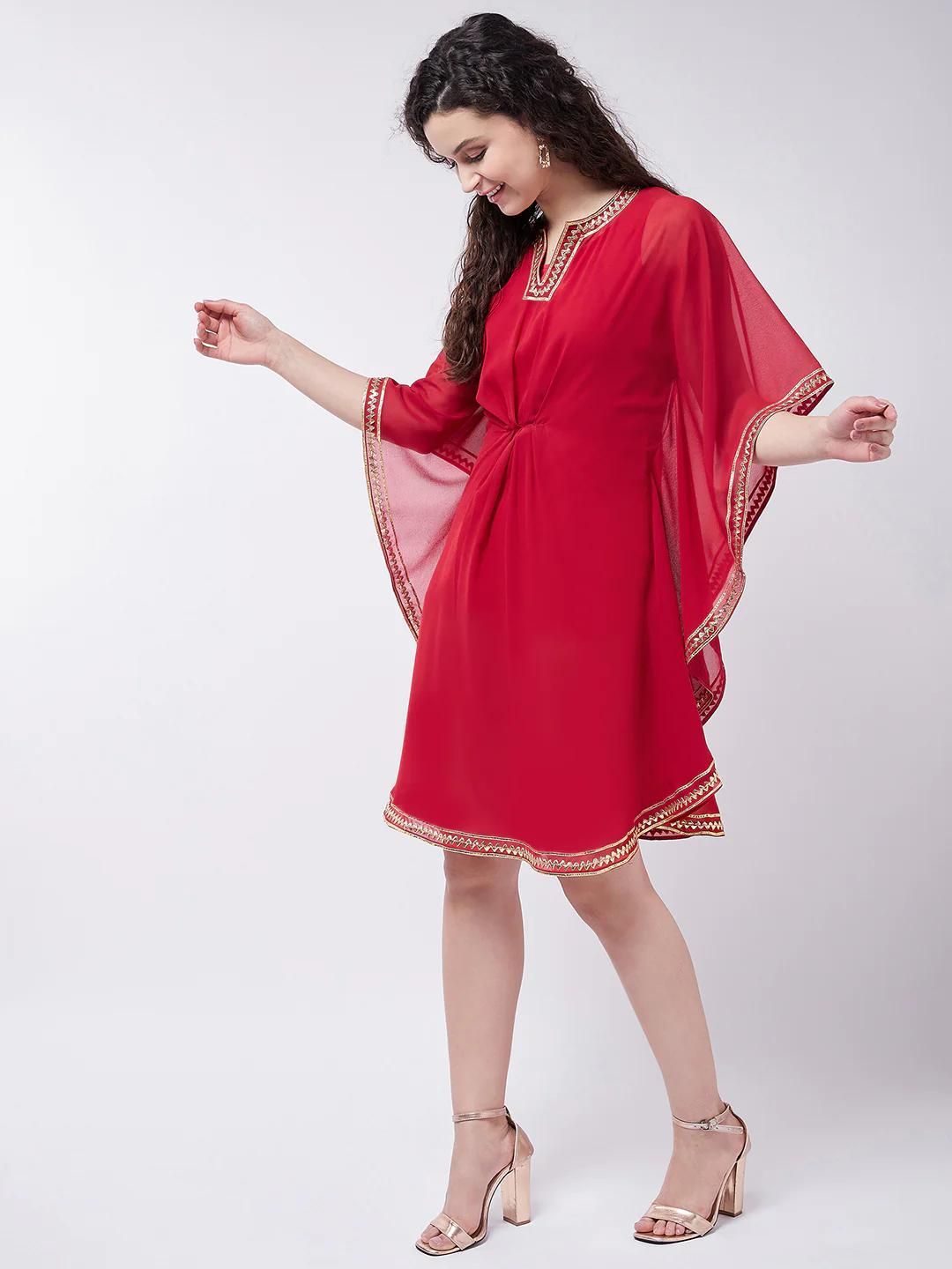 PANNKH Red Kaftan Dress With Lace Details