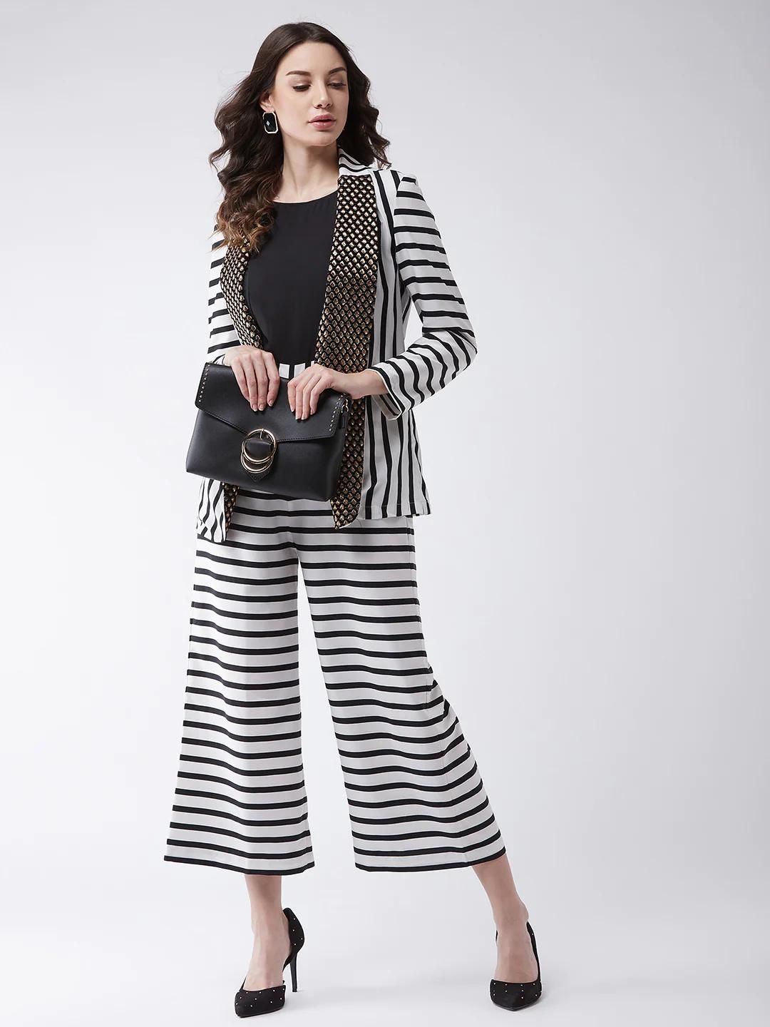 PANNKH Black & White Stripes Jumpsuit With Blazer