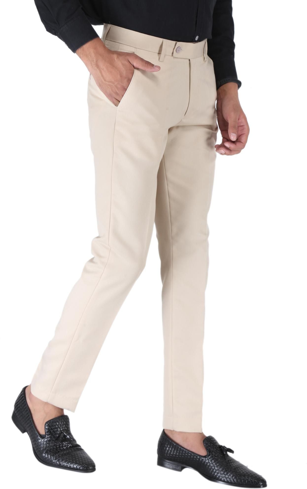 SREY Men Slim Fit Beige Polyester Blend Trousers