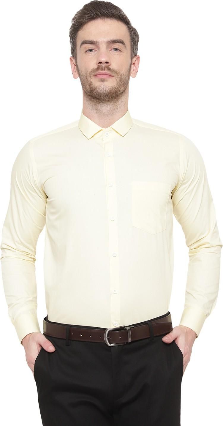 SREY Men Slim Fit Solid Yellow Formal Shirt