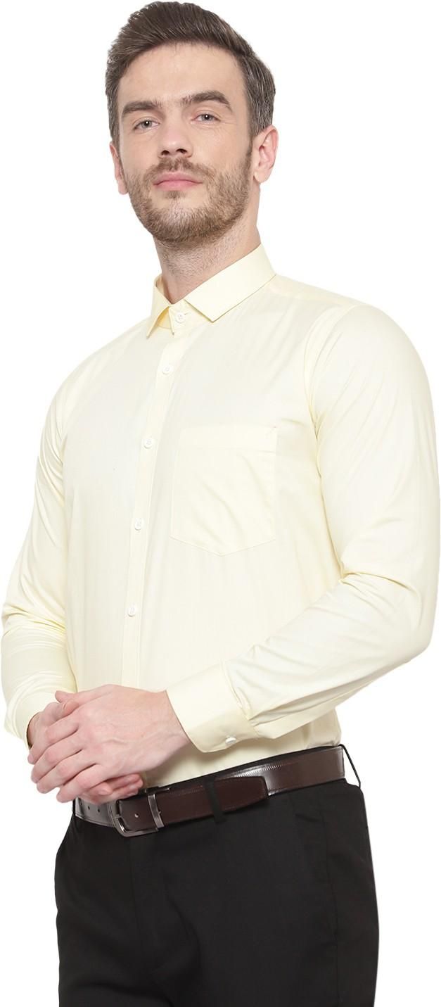 SREY Men Slim Fit Solid Yellow Formal Shirt