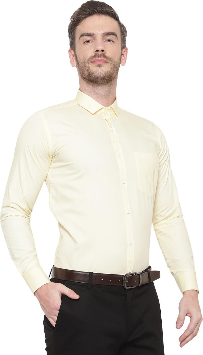 SREY Men Slim Fit Solid Yellow Formal Shirt