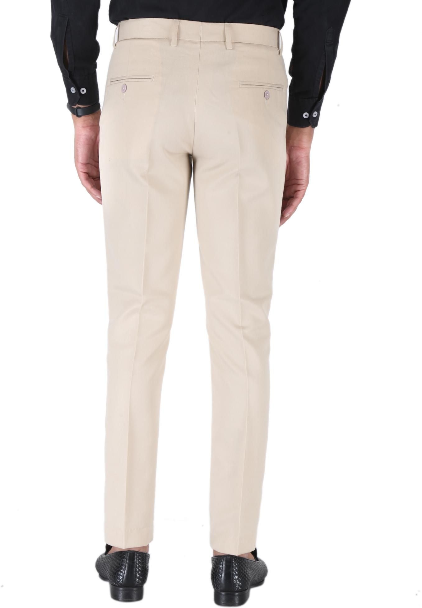 SREY Men Slim Fit Beige Polyester Blend Trousers