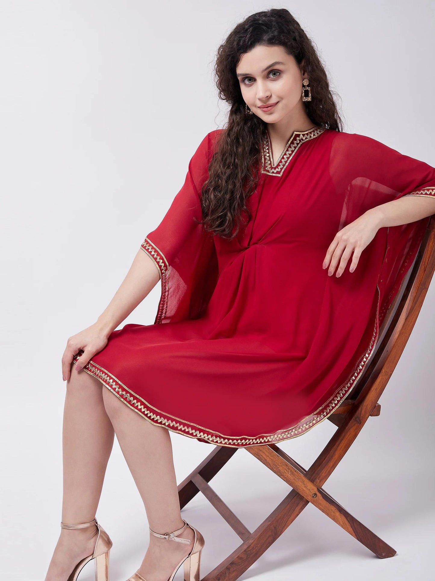 PANNKH Red Kaftan Dress With Lace Details