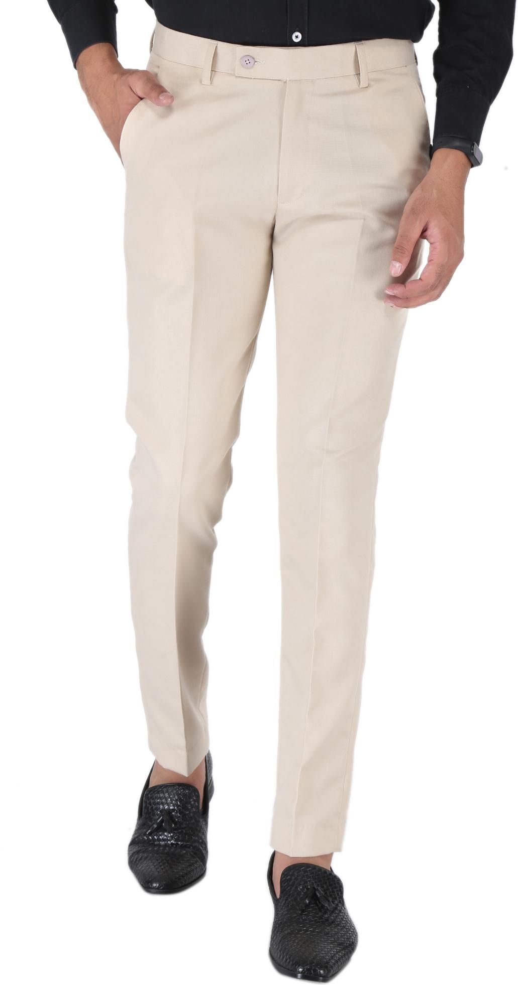 SREY Men Slim Fit Beige Polyester Blend Trousers