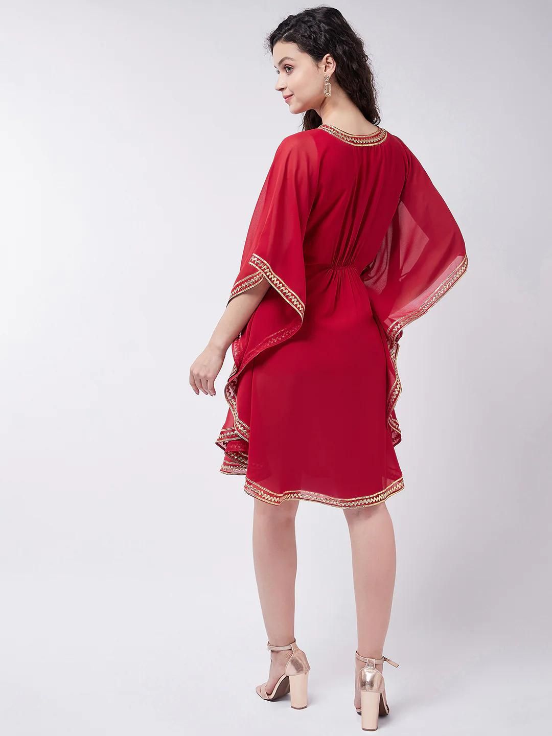 PANNKH Red Kaftan Dress With Lace Details