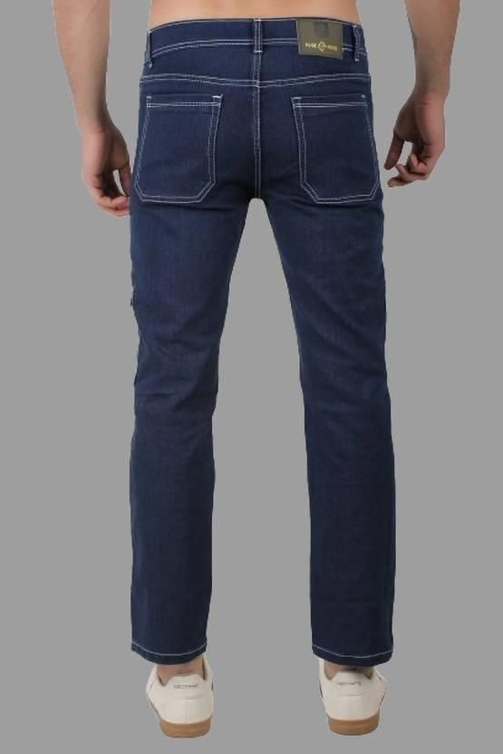FUDE PRIDE Men's Slim Fit Mid Rise Printed Navy Blue Jeans