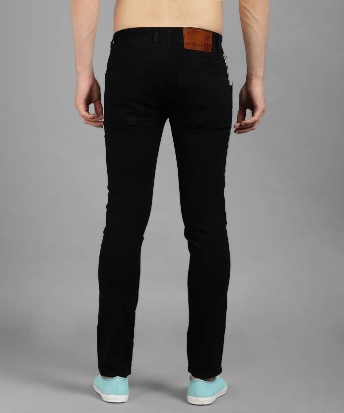 FUDE PRIDE Men's Slim Fit Mid Rise Side Tape Black Jeans