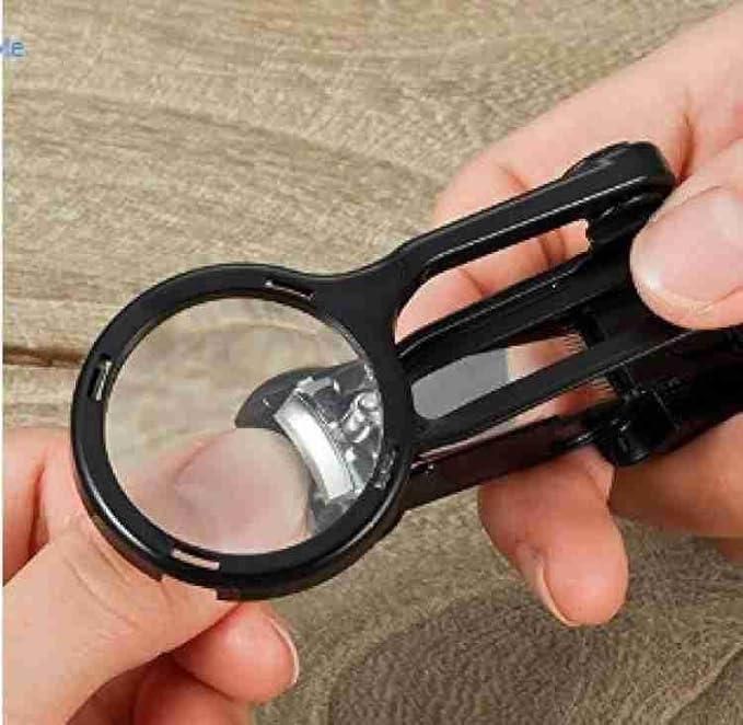 Stainless steel nail clippers with magnifying glass