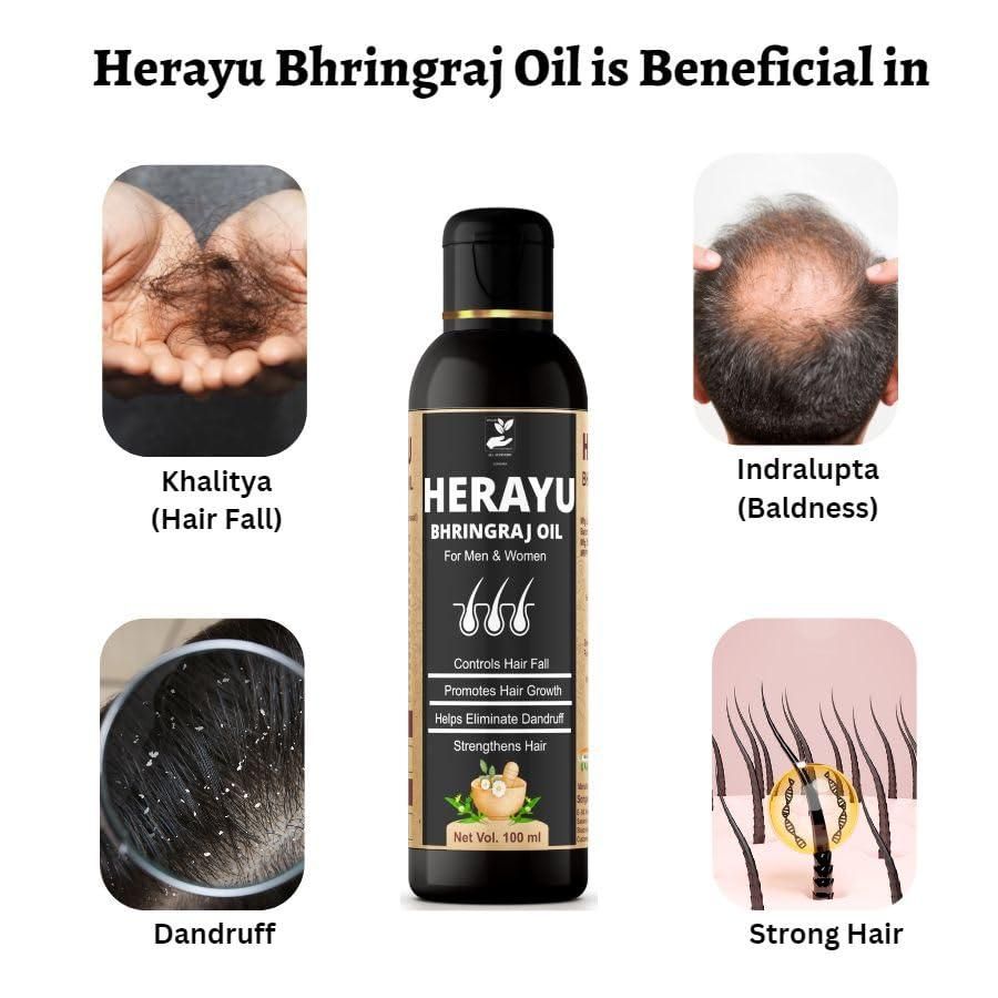 Herayu Bhringraj Ayurvedic Hair Oil Promote Hair growth, Hair Fall Control For Men & Women (Pack of 2)